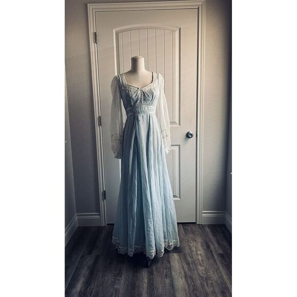 GUNNE SAX by JESSICA 70's Cloud Voile Blue Tie Back Maxi Dress S XS - Picture 5 of 16